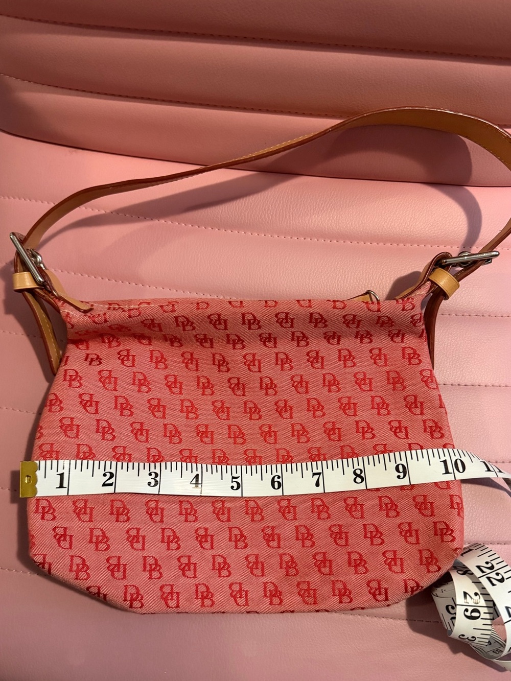 Dooney & Bourke Red Patterned Shoulder Bag with Tan Strap - Picture 5 of 7
